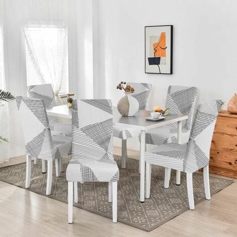 Housse de chaise élastique couleur grise 4 pièces Protection table et chaise