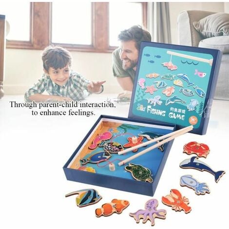 Jouet de pêche magnétique en bois enfants Puzzle voyage semblant jouet jouet  de bain cadeau pour