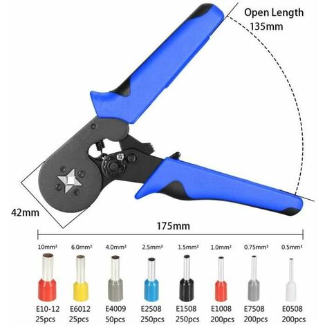 Pince à sertir les bornes tubulaires, 0,08-16 mm² (28-5 AWG) Pince