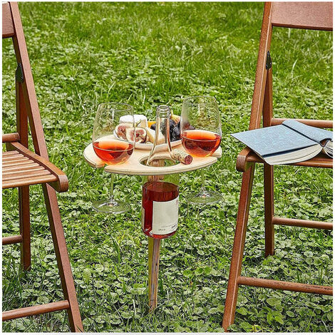 Table de pique-à vin portable avec 2 bouteilles et 2 verres à vin, table à  vin en bois 2 en 1, table de pique-au champagne pour camping, plage,  extérieur