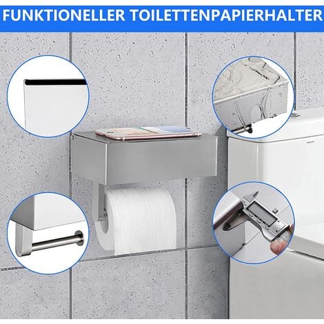 Porte-Papier Toilette Support Mural en Aluminium (Perforé/Non perforé)  Porte-Rouleau avec étagères Spacieuses,Support Mural pour Papier Toilette  pour Toilettes et Cuisines（Argent）