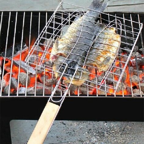 Grill BBQ Net Barbecue Panier à griller Clip de poisson grillé Poignée en  bois