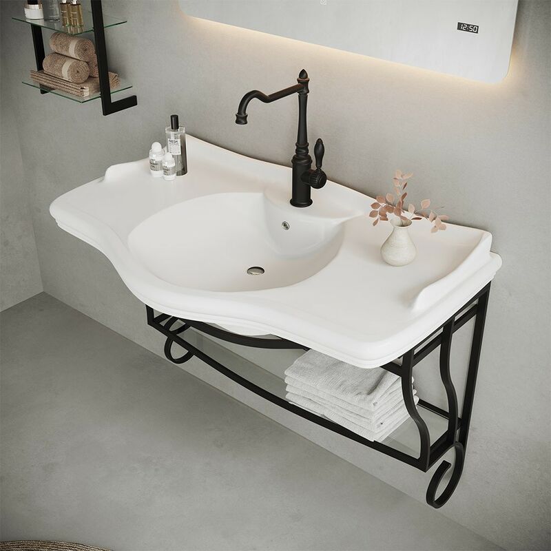 Mobile bagno sospeso 115 cm in metallo cromato con lavabo