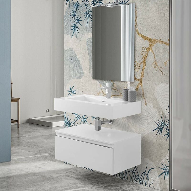 Set di mobili da bagno bianco armadio alto specchiera mobile lavabo a  scelta