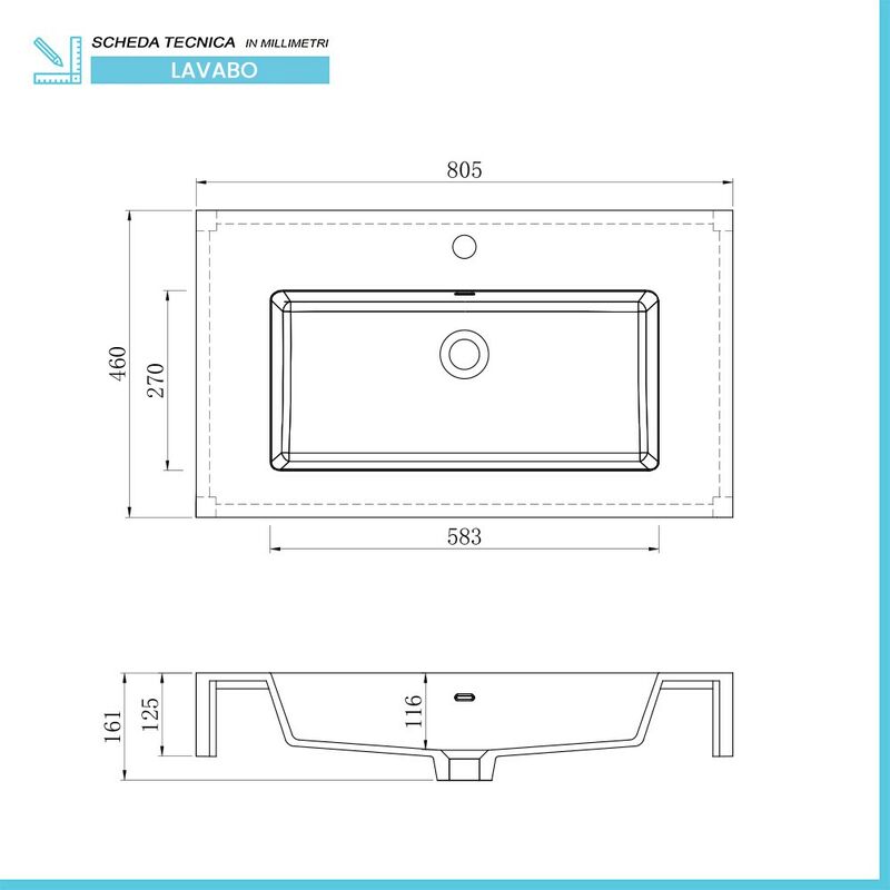 Mobile bagno 80 cm bianco lucido con lavabo sospeso e specchio Iside