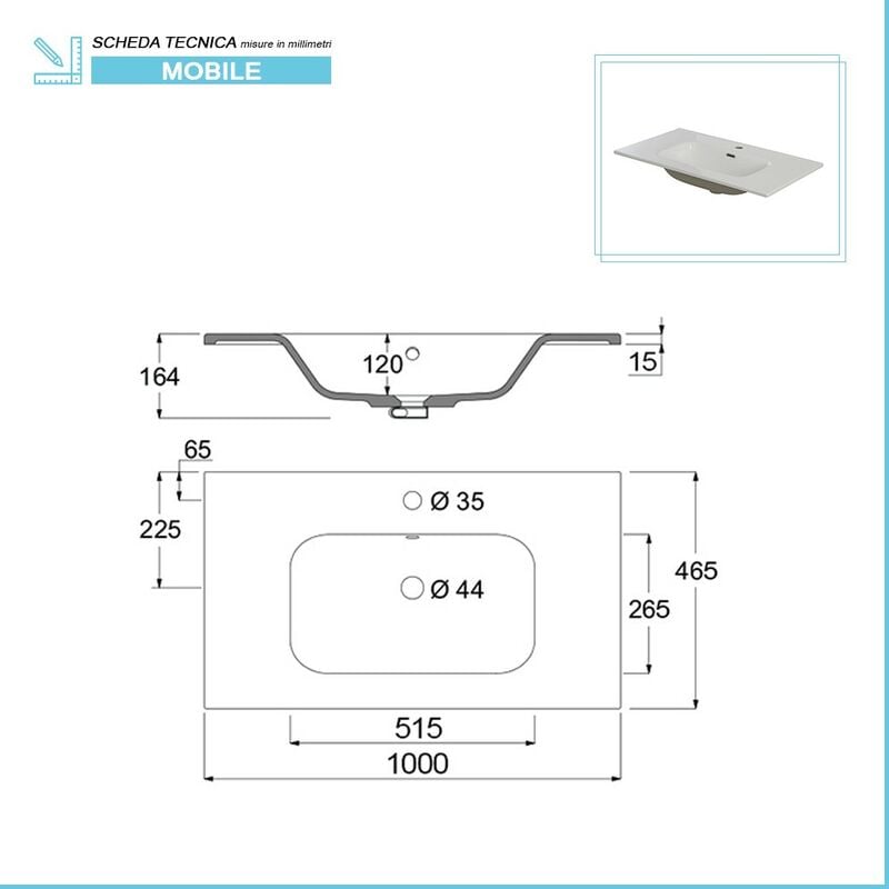 Mobile Bagno Sospeso urban Con Specchio E Cassetti, 100x47x49 Cm