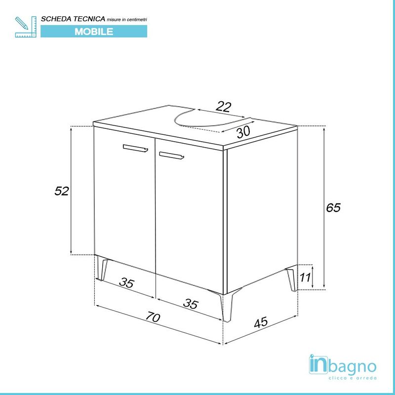 Copricolonna sotto lavabo bagno con ante 70 cm universale