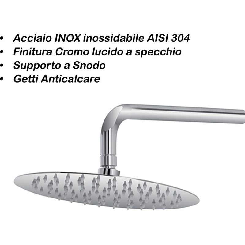 Soffione tondo per la doccia diam. 20 cm in acciaio inossidabile