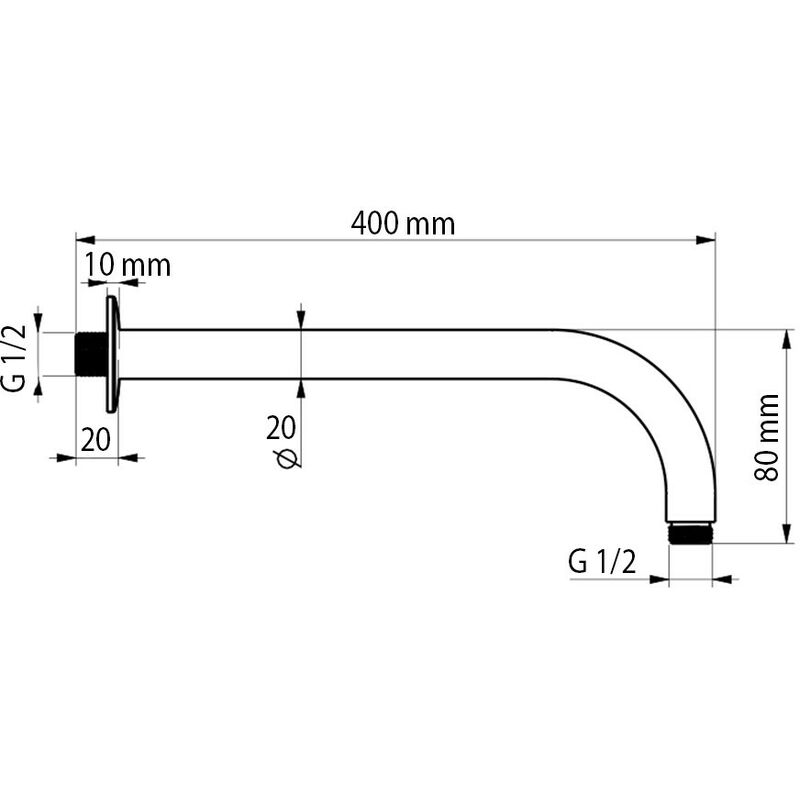 Braccio Doccia per Soffioni Tondo Lungo 40 cm in Acciaio Cromato