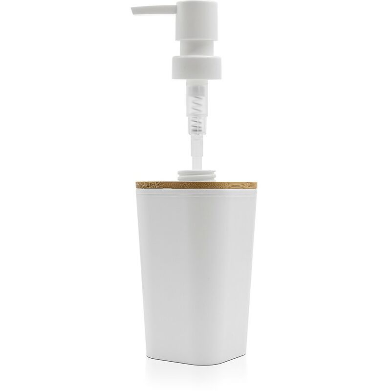 Dispenser sapone liquido da bagno bianco accessorio d'appoggio in ABS  ondulato e bambù linea Albama