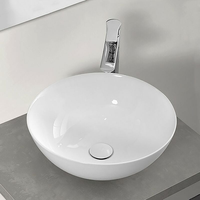 Inbagno Lavandino Bagno d'Appoggio Tondo in Ceramica Diametro 40 cm Bianco  Lucido : : Fai da te