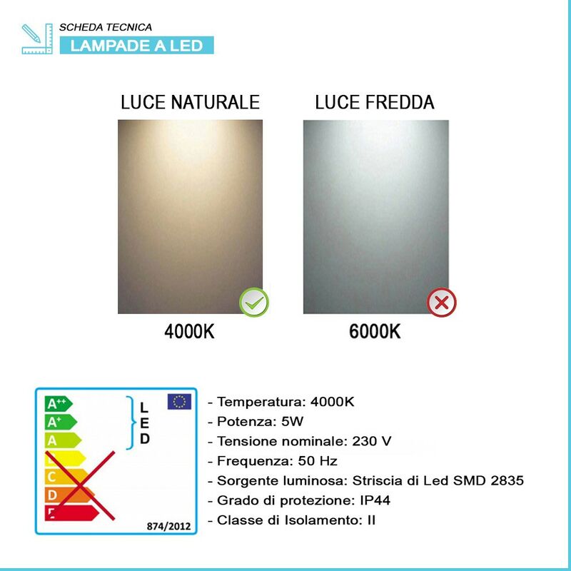 Specchio LED 60x80 cm reversibile con luce naturale