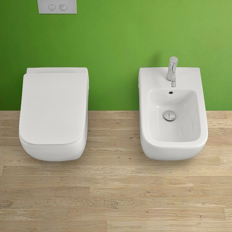 Coppia di Sanitari sospesi Metropolitan in ceramica con Water, Bidet e  Copriwater slim