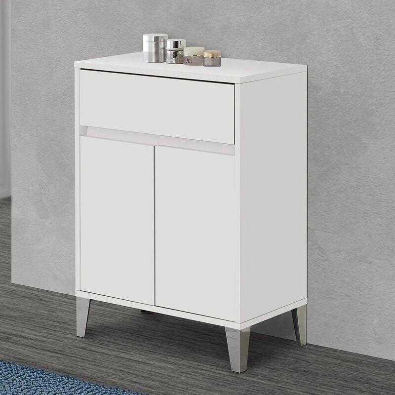 Mobiletto Sotto Lavabo Bianco 60x30x60 Cm – 2 Ante Scorrevoli, Ripiano Aperto, MDF Impermeabile, Salvaspazio Per Bagno