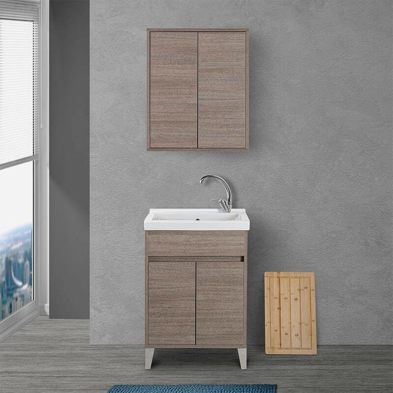 Pensile bagno 60 cm sospeso linea Way rovere chiaro 2 ante