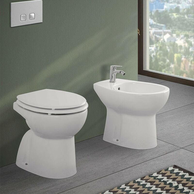 Set sanitari tradizionali bianco serie con vaso scarico a pavimento  composto da WC+Bidet+Sedile