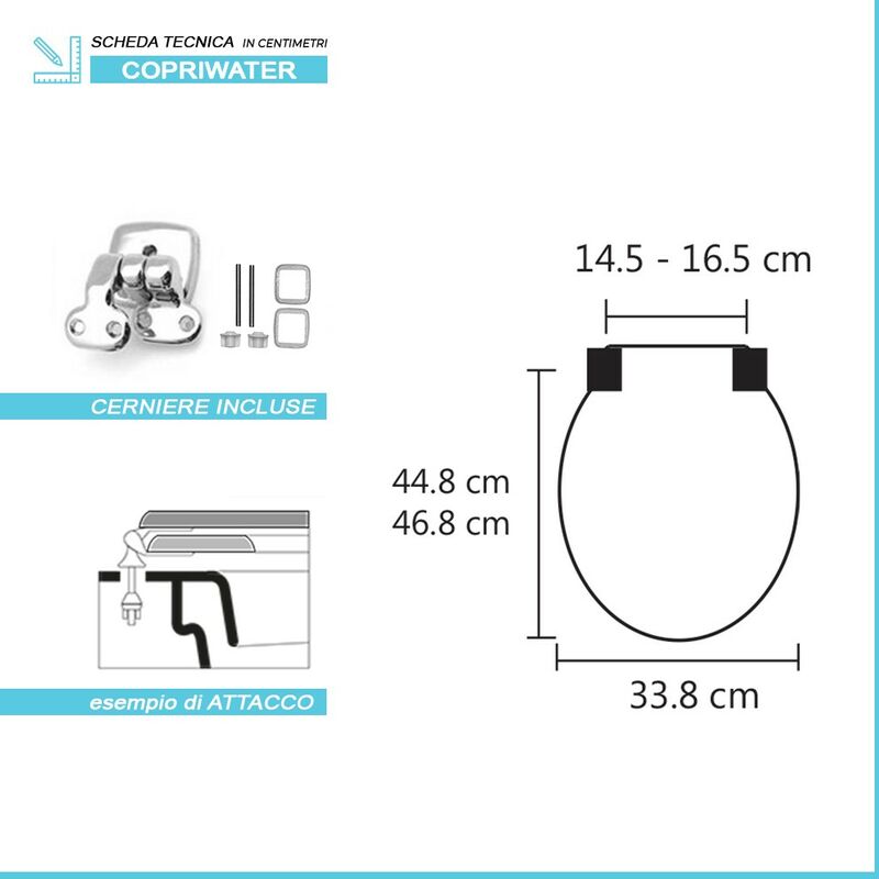 Copriwater Cesame Sintesi dedicato in legno rivestito bianco con cerniere