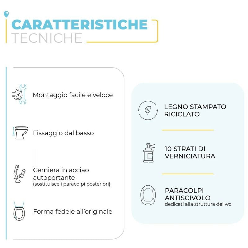 Copri wc dedicato Cesame Sintesi in legno bianco con cerniere