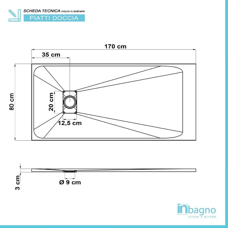 Piatto doccia in resina 80x170 cm Bianco effetto pietra Agorà