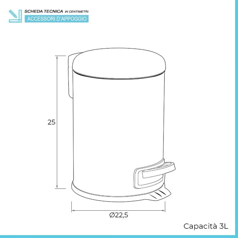 Cestino Da Bagno Con Pedale TATAY 3L | Acciaio Inox E PP, Nero, 17.5x22.5x25cm - Interno Rimovibile, Chiusura Morbida, Senza BPA - Foto 8