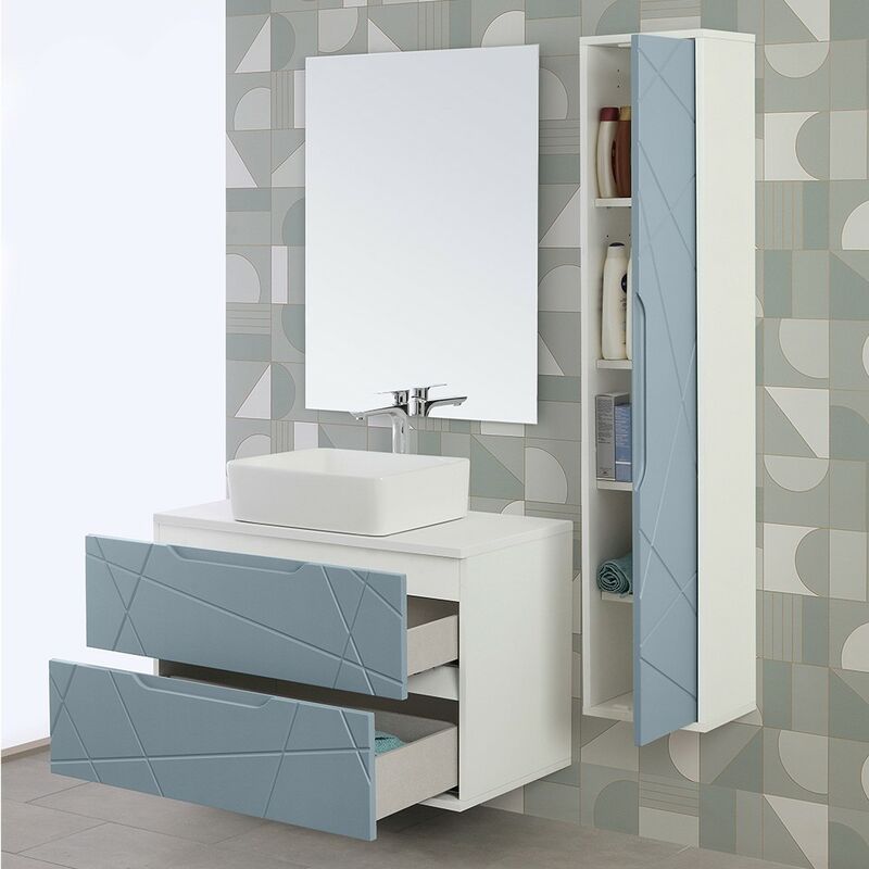 Mobile bagno sospeso 110 cm noce canaletto con lavabo e specchio Ravello