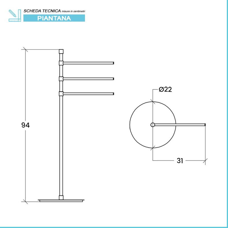 PIANTANA PORTA ASCIUGAMANI 3BRACCI KEYB