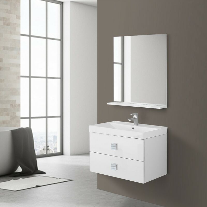 Mobile Bagno Sospeso 2 cassetti bianco laccato 75x51 cm con cassettoni