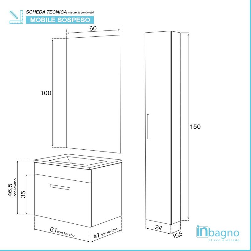 Mobile Sospeso Salvaspazio Rovere Chiaro 61 cm Pensile Incluso