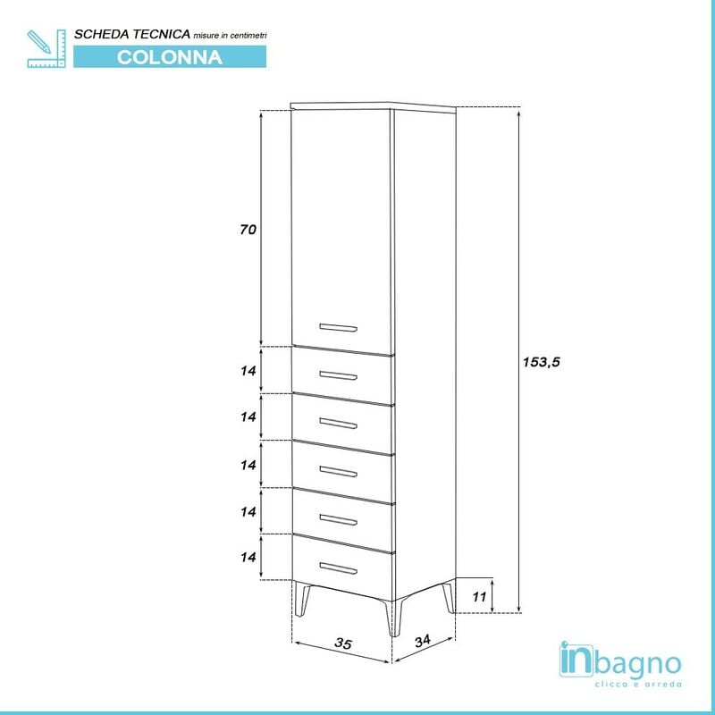 Colonna Bagno Bianca Porta Asciugamani H.154 Multiuso Con 5 Cassetti