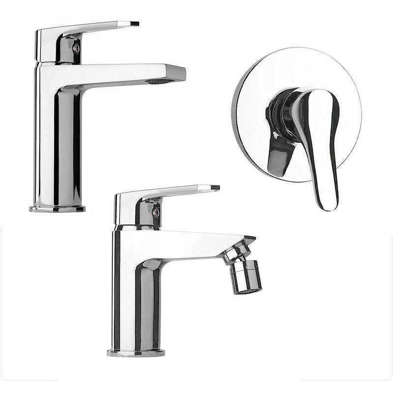 Set miscelatori lavabo e bidet cromati serie Kubo scarico incluso