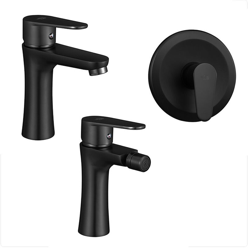 X001-1-B - Miscelatori per Lavabo - - Rubinetto Miscelatore per lavabo bagno  Nero opaco completo di accessori X001-1-B