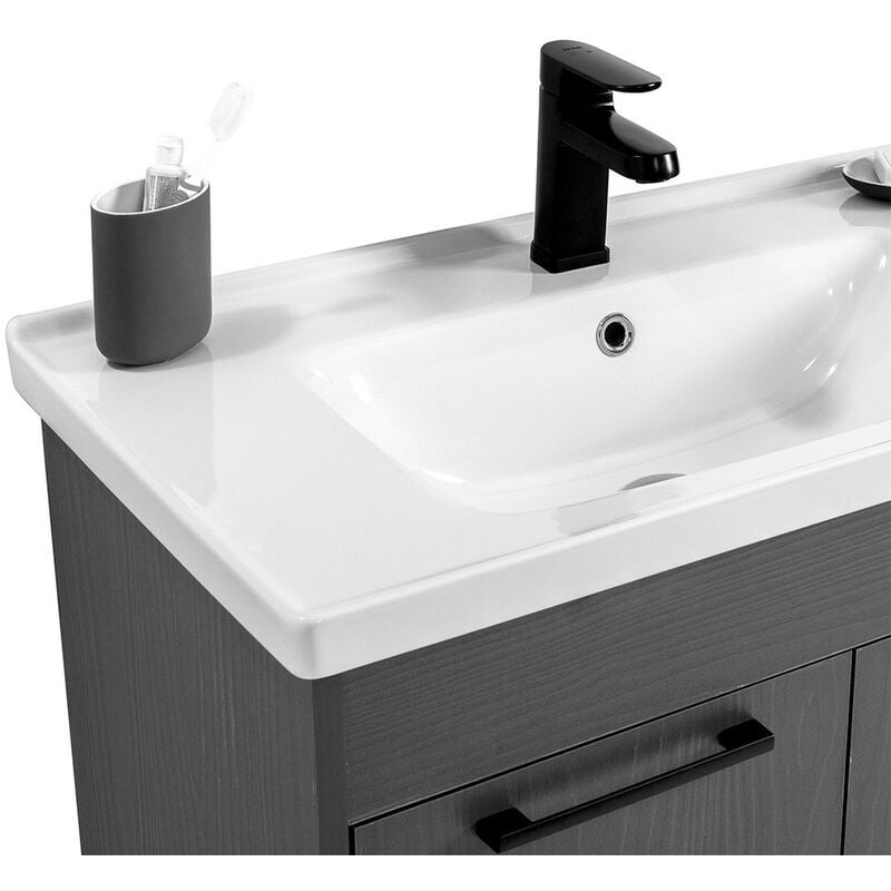 Mobile Bagno Sospeso 65 cm Rovere Antracite con Specchio Contenitore Trend  - Spazio