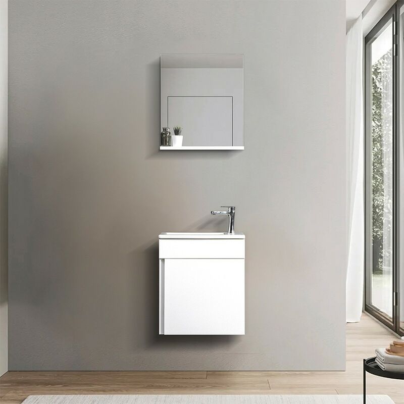 Mobile bagno salvaspazio a terra, 3 cassetti L.63 cm, bianco con inserti  specchio