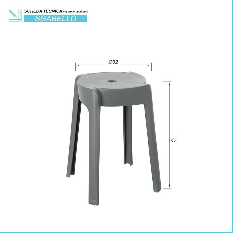 Sgabello bagno multiuso grigio in plastica Fly