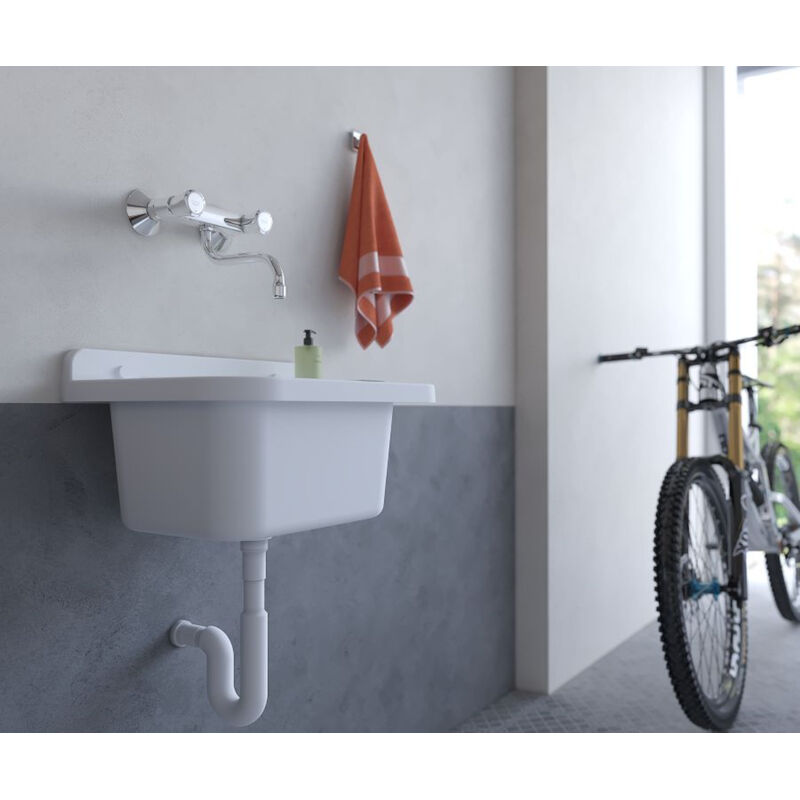 LAVATOIO PILOZZO IN Resina A Parete Sospeso Con Sifone Cm 55x35x24h Per