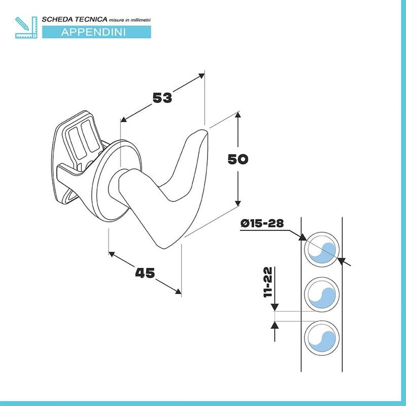 Set appendini doppi smart in ABS bianco per scaldasalviette e