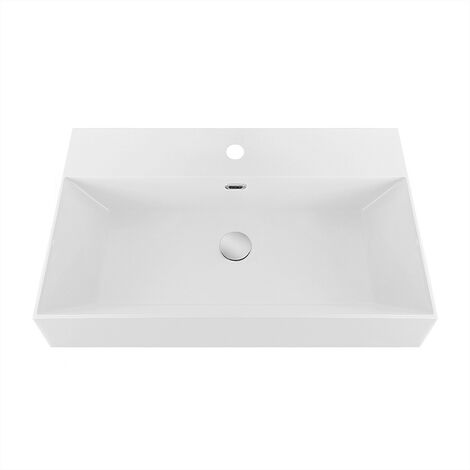 Lavabo sospeso in resina 80 cm bianco lucido