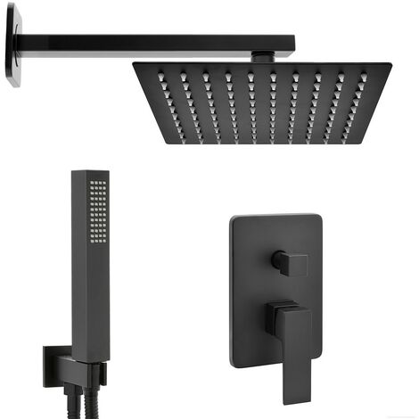 Set doccia incasso Kubo nero opaco con soffione 25 cm e kit doccia