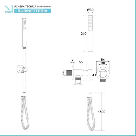 Set doccia nero opaco completo di soffione tondo 30 cm, kit