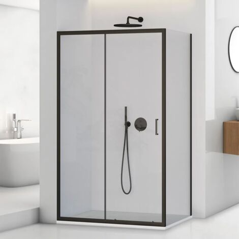Box doccia angolare 80x140 cm scorrevole con profilo nero opaco Tay (1/5)