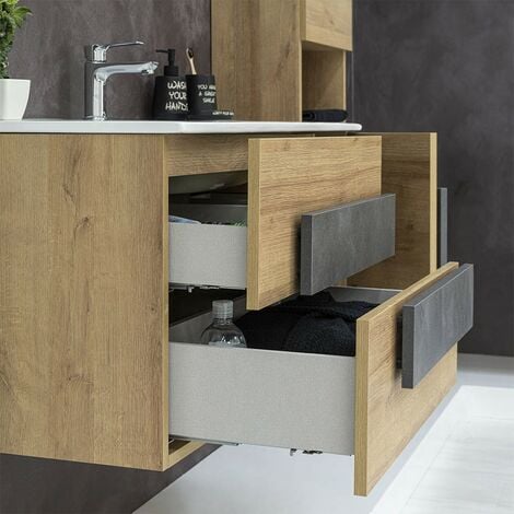 Mobile bagno con colonna sospeso venere rovere 90 cm + specchio