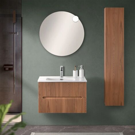 Mobiletto bagno sospeso cannettato 70 cm noce canaletto Bali (1/5)