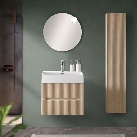 Mobile bagno sospeso cannettato 60 cm rovere chiaro con specchio Bali (1/5)