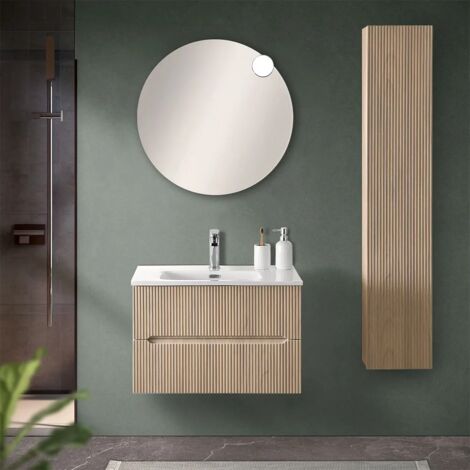 Mobile bagno sospeso cannettato 70 cm rovere chiaro con top Bali (1/5)