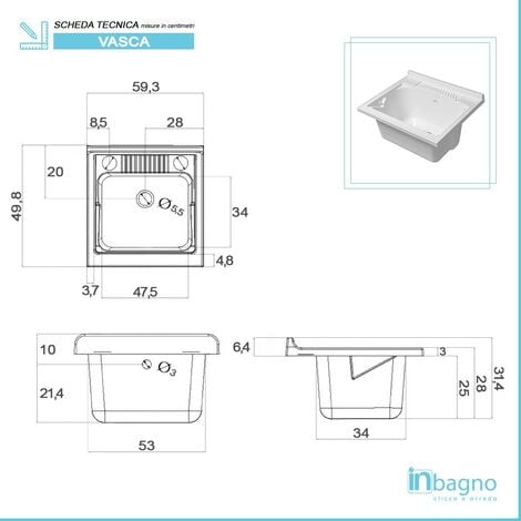 Mobile Lavatoio Sospeso 50,5x50,5x56 cm 1 Cassetto Montegrappa Novella  Dipiù Bianco