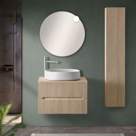 Mobile bagno sospeso cannettato 70 cm rovere chiaro con top e specchio Bali (1/5)