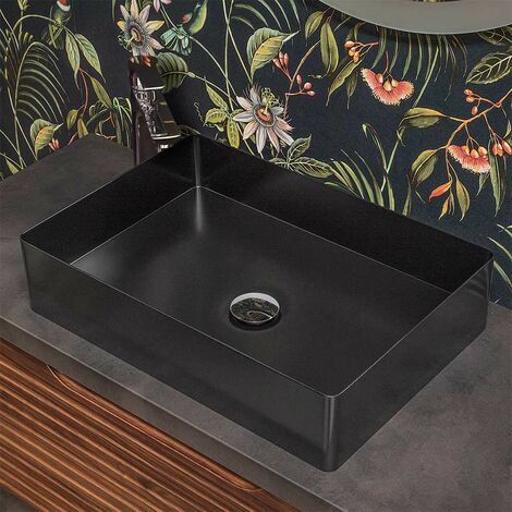 Lavabo d'appoggio nero opaco 58 x 36 cm in ceramica rettangolare