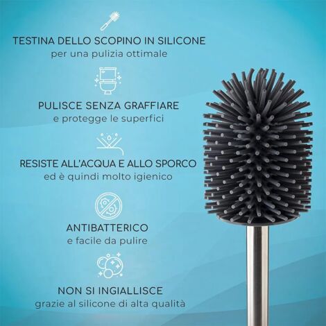 Daloual – Set 3 Testine Di Ricambio In Silicone Nero Per Pulizia WC + Manico In Acciaio Inox 26 Cm – Autopulenti E Antiaderenti