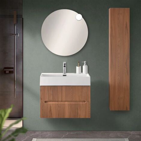 Mobile bagno sospeso cannettato 70 cm noce canaletto con specchio Bali (1/5)