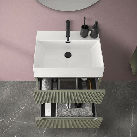 Mobile bagno sospeso cannettato 70 cm verde con specchio Bali